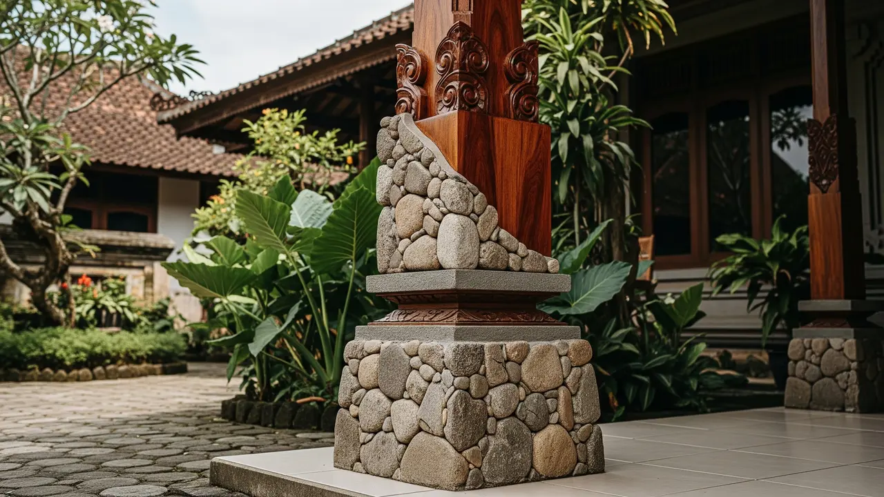 Model Tiang Rumah Batu Alam Kombinasi Kayu