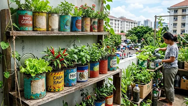 Kaleng Bekas Disulap Menjadi Pot Tanaman yang Unik (AI Generated)