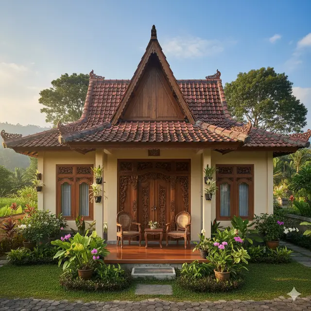 Model Rumah Ukuran Kecil di Lokasi Pedesaan yang Nyaman. Gemini