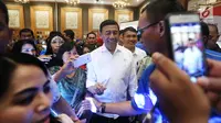 Menko Polhukam, Wiranto menghadiri acara Simposium Nasional Pemuda Indonesia, Jakarta, Rabu (30/8). Acara tersebut mengambil tema "Peran strategis Pemuda Indonesia dalam penguatan Pancasila sebagai Bangsa dan Bela Negara". (Liputan6.com/Johan Tallo)