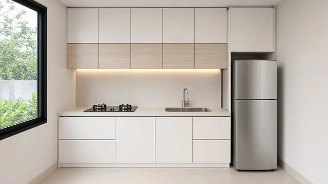 Dapur Minimalis dengan Kabinet Tanpa Handle