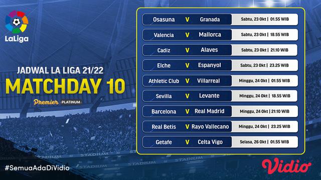 Jadwal dan Live Streaming Liga Spanyol Matchday 10 di Vidio Pekan Ini