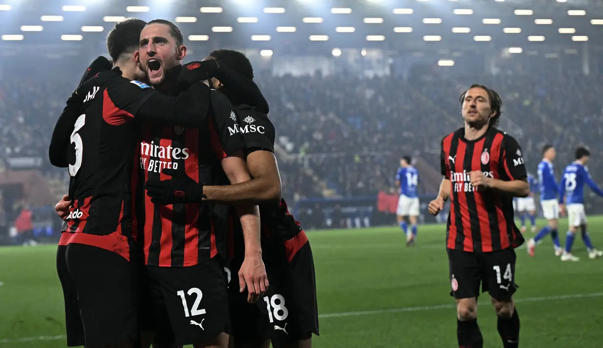 AC Milan berbalik unggul pada babak kedua setelah Adrien Rabiot mencetak gol pada menit ke-55. (AFP/Stefano Rellandini)