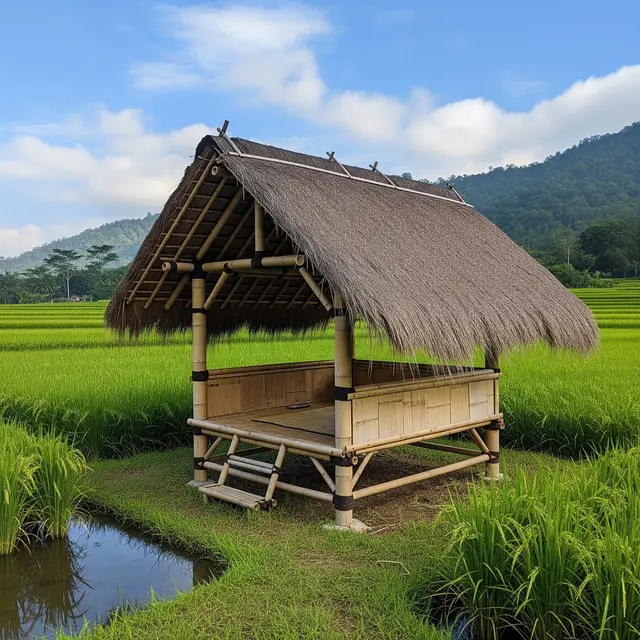 Desain Saung Bambu Sederhana (AI Generated)