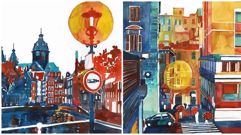 Hanya Gunakan Cat Air, 6 Lukisan Abstrak Suasana Kota di Dunia Ini Bikin Kagum