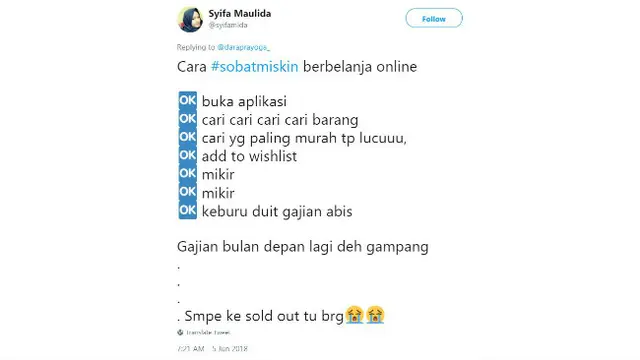 Baru-baru ini para netizen membagikan cuitan mereka tentang cara sobat miskin belanja online.