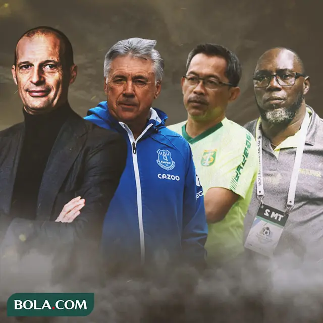 Ilustrasi - Carlo Ancelotti, Massimiliano Allegri, Aji Santoso, Jacksen Tiago