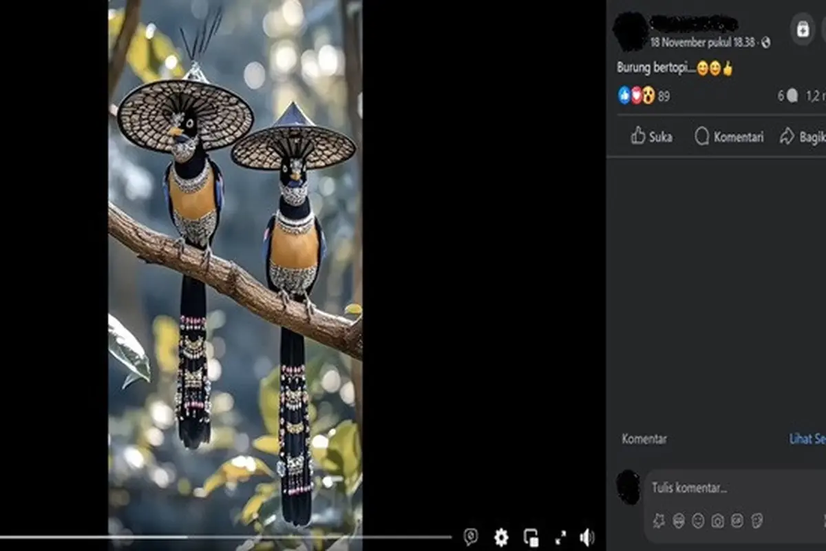 Gambar tangkapan layar video yang diklaim burung bertopi. (sumber: Facebook)