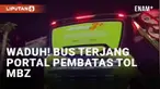 Sebuah bus menerjang portal pembatas ketinggian pada Selasa (3/4/2023). Diketahui tol MBZ hanya diperuntukkan bagi mobil dan golongan yang setara.
