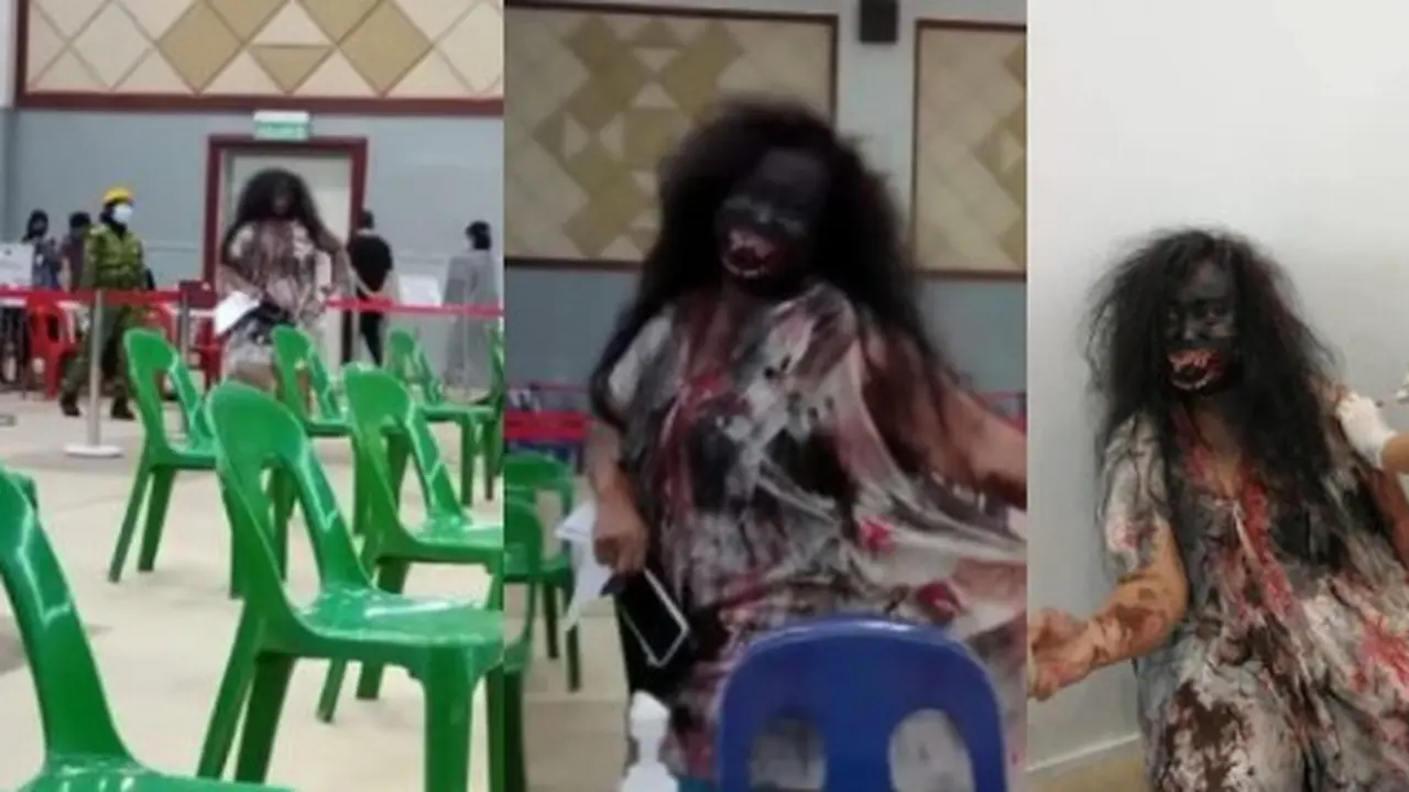 Viral Wanita Dandan Bak Kuntilanak saat Divaksin, Aksinya Disambut Tepuk Tangan Nakes