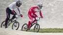 Pebalap sepeda BMX Indonesia, I Gusti Bagus Saputra, saat berlaga pada Asian Games di Pulomas International BMX Center, Jakarta, Sabtu (25/8/2018). Bagus Saputra meraih medali perak dengan catatan waktu 34,314 detik. (Bola.com/Peksi Cahyo)