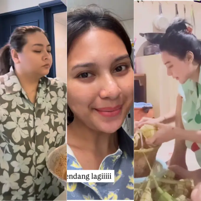 Tampilan Bare Face Tunjukan Wajah Natural Para Artis Masak Rendang hingga Ketupat untuk Hidangan Lebaran