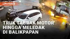 Kecelakaan fatal adu banteng terjadi Jl. MT Haryono, Gunung Samarinda, Balikpapan (27/3/2024). Kecelakaan melibatkan sebuah truk kontainer dan motor hingga muncul ledakan seketika. Insiden berawal dari truk yang banting setir hingga berpindah jalur d...