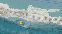 Gempa Magnitudo 5,8 mengguncang wilayah selatan Gunungkidul DIY, Senin malam (26/8/2024), pukul 19.57.42 WIB. (Liputan6.com/ Dok BMKG)&nbsp;