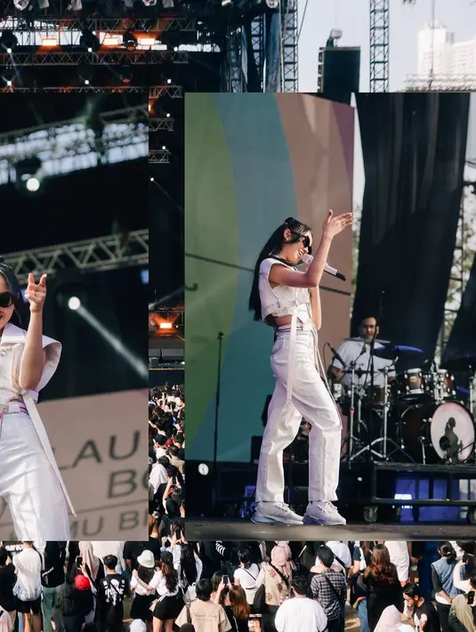 Menghadirkan nuansa serba putih, Lyodra memadukan cropped top, ditumpuknya dengan cropped jacket berkerah, dan dipadukannya mengenakan celana jeans, serta sneakers yang semuanya berwarna putih. [Foto: Instagram/lyodraofficial]