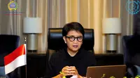 Menteri Luar Negeri RI Retno Marsudi dalam pembukaan Kongres Indonesianis ke-5 secara daring pada Kamis (19/10/2023). (Tangkapan Layar Zoom)