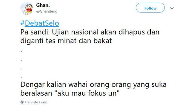 7 Twit Kocak Penghapusan UN di Debat Cawapres, Ujungnya Bikin Baper