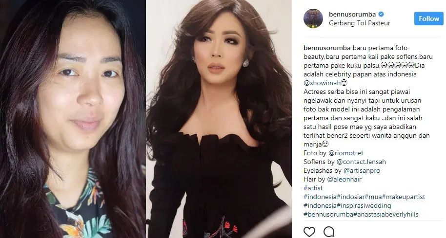 Perbedaan wajah Soimah sebelum dan sesudah makeup bikin shock [foto: instagram/bennusorumba]