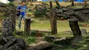Batuan berdiri atau menhir menjadi salah satu pemandangan tersendiri dan menarik di areal situs Gunung Padang di Kampung Cimanggu, Cianjur, Jawa Barat, (19/9/2014). (Liputan6.com/Helmi Fithriansyah)