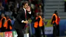 Pelatih Wales, Chris Coleman memberikan instruksi kepada pemainnya saat melawan Belgia pada perempat final Piala Eropa di Stade Pierre-Mauroy, Lille, Prancis, Sabtu (2/7/2016) dini hari WIB. (EPA/Abedin Taherkenareh)