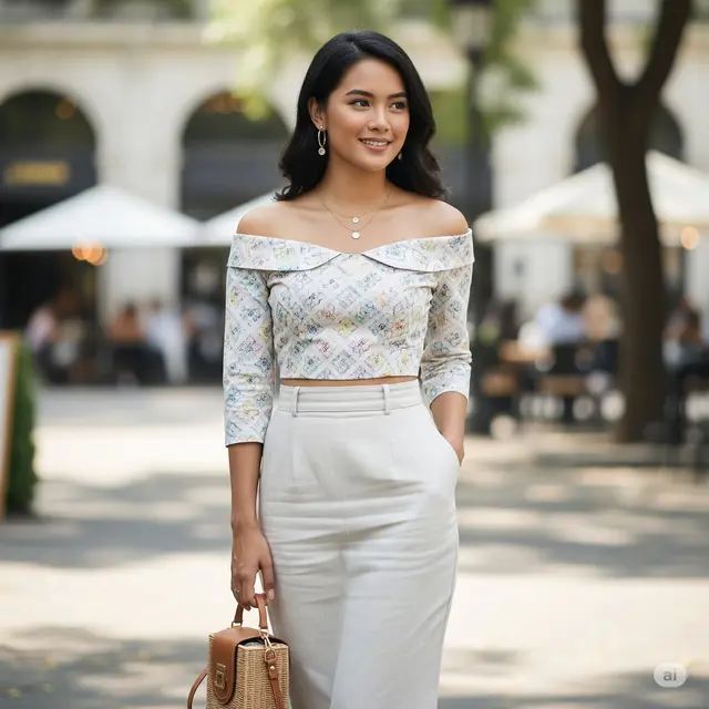 Atasan Sabrina Crop Top Batik Pastel