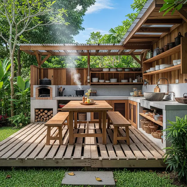 9 Desain Dapur Outdoor Gaya Rustic dari Kayu Lokal yang Hemat Biaya