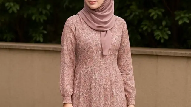 Model Gamis Brokat Warna Dusty Pink/ Ilustrasi gambar oleh Gemini AI