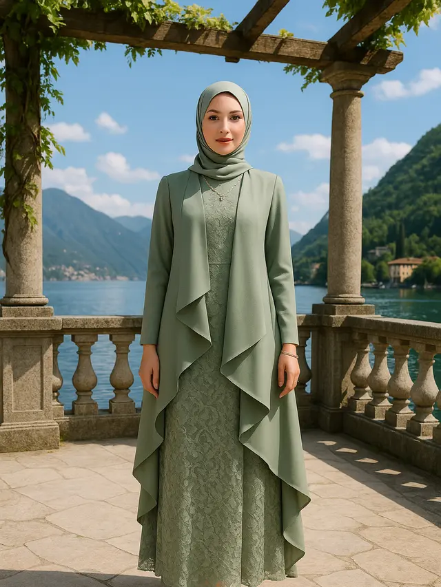 Model Long Dress Brokat Kombinasi Outer Panjang Kekinian 2025