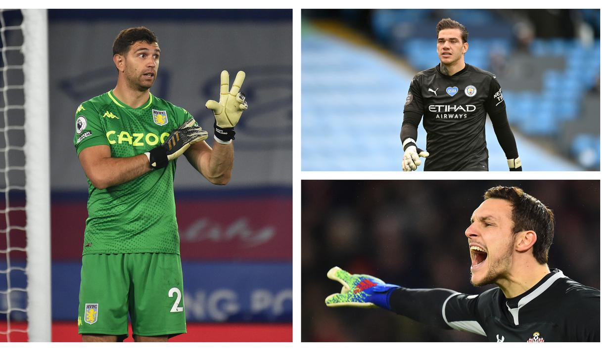Hingga pekan ke-17 Premier League musim 2020/21, aksi-aksi memikat para kiper untuk tidak kebobolan dalam sebuah laga telah tersaji mewarnai persaingan memperebutkan penghargaan Golden Glove di akhir musim. Berikut 7 kiper teratas dengan clean sheets terbanyak! (Kolase Foto AFP)