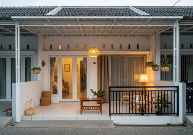 Konsep Japandi Modern/Model Rumah 1 Lantai dengan Teras Depan Luas (Sumber; gemini.com)