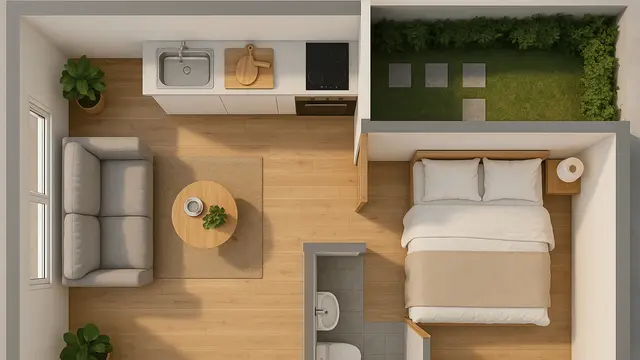 Desain Rumah Tipe 21 dengan Taman Belakang Kecil