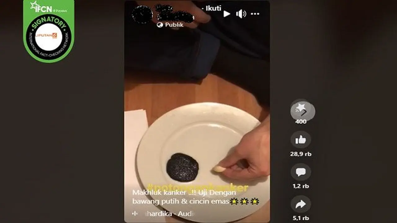 Gambar Tangkapan Layar Video yang Diklaim Potongan Kanker Menjauh Ketika Diberi Bawang Putih (sumber: Facebook).