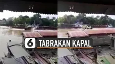 Seorang warga merekam detik-detik insiden tabrakan kapal vs ponton. Beruntungnya tidak ada korban jiwa dalam insiden tersebut.