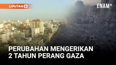 Dua tahun perang Israel-Hamas mengubah jalur Gaza menjadi wilayah yang porak-poranda. Serangan udara dan operasi darat Israel menghancurkan seluruh kawasan pemukiman.