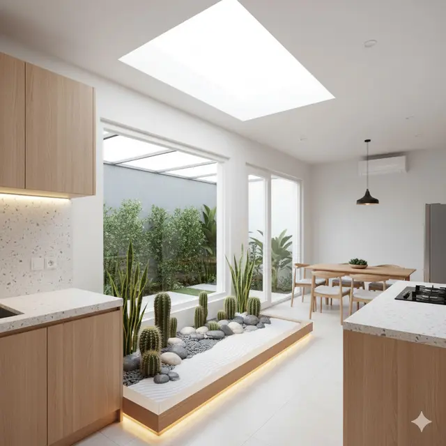 7 Model Rumah Kecil Modern dengan Taman Kering di Dalam Ruangan, Estetis dan Nyaman untuk Hunian Masa Kini