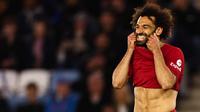 Mohamed Salah punya peran besar dalam kemenangan 3-0 Liverpool atas Leicester City pada laga pekan ke-36 Premier League 2022/2023. (AFP/Darren Staples)