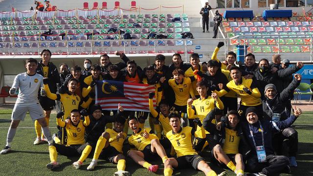 Timnas Malaysia U-23 setelah lolos ke Piala Asia U-23 2022.