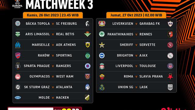 Jadwal dan Link Streaming UEL 2023/24 Group Stage Week 3 di Vidio