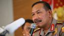 Kapolri Badroidin Haiti memberikan keterangan pers di Gedung Divhumas Mabes Polri, Jakarta, Sabtu (16/1/2016). Kapolri memberikan keterangan terkait Teroris Bom Jakarta beberapa hari lalu. (Liputan6.com/Faizal Fanani)