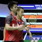 Kevin Sanjaya Sukamuljo/Marcus Fernaldi Gideon menyumbang poin saat Indonesia mengalahkan Korea 3-2 pada laga Grup B Piala Thomas 2018, di Impact Arena, Bangkok, Rabu (23/5/2018). (PBSI)