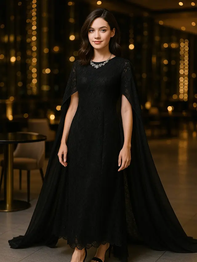 Kaftan Brokat Hitam untuk Acara Malam