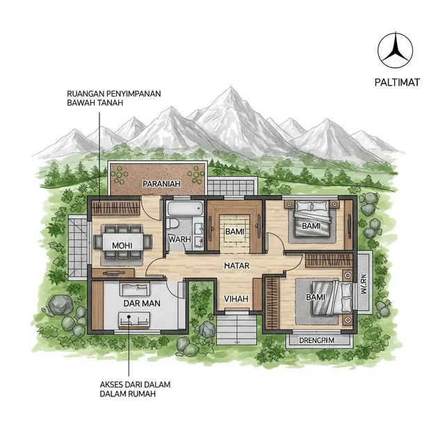 Denah Rumah Sederhana di Pegunungan. Foto: Gemini