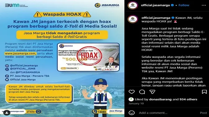 <p>Gambar tangkapan layar postingan dari akun Instagram @official.jasamarga.</p>