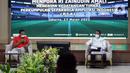 Menpora Zainudin Amali (kanan) menghadiri pertemuan dengan pemain Timnas Sepak Bola Amputasi Indonesia di Gedung Kemenpora, Jakarta, Kamis (17/3/2022). Timnas Sepak Bola Amputasi Indonesia baru saja memastikan diri lolos ke Piala Dunia Amputasi 2022 di Turki. (Liputan6.com/Herman Zakharia)