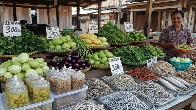 Menjual Sayur Asem Mentah dan Ikan Asin