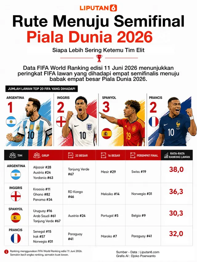 Infografis tim semi final piala dunia 2026