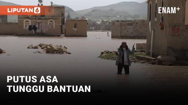 Hujan badai, banjir, dan petir di seluruh Yaman telah menewaskan sedikitnya 97 orang sejak Juli, kata otoritas kesehatan setempat. Di Distrik Mabar, Provinsi Dhamar, ratusan keluarga terjebak dan putus asa menunggu bantuan datang.