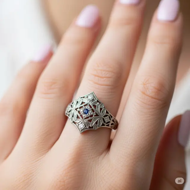 Cincin Edwardian Ukiran Daun