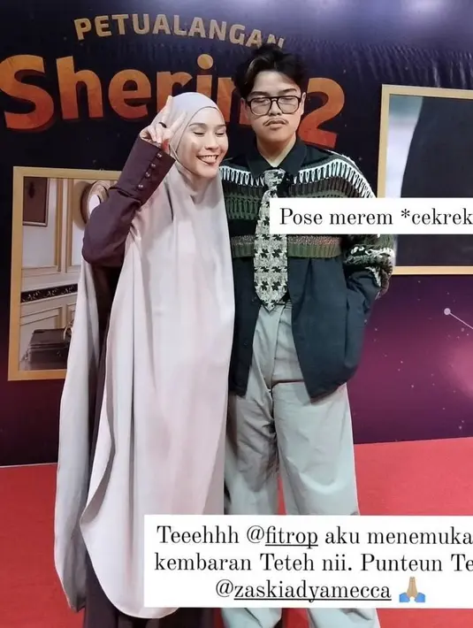 Zaskia Adya Mecca tampil syar'i dengan kerudung ungu muda serasi dengan abaya ungu tuanya. @zaskiadyamecca