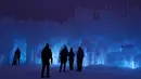 Pengunjung melakukan tur di Kastil Es di Excelsior, Minnesota (18/1). Kastil tersebut meliputi patung-patung LED-menyala yang menakjubkan, singgasana beku, terowongan pahatan es, seluncuran, air mancur. (Anthony Souffle / Star Tribune via AP)